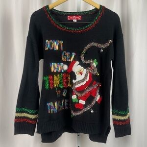 33 Degrees Size Medium Funny Santa Ugly Christmas Sweater Embroidered Sequin